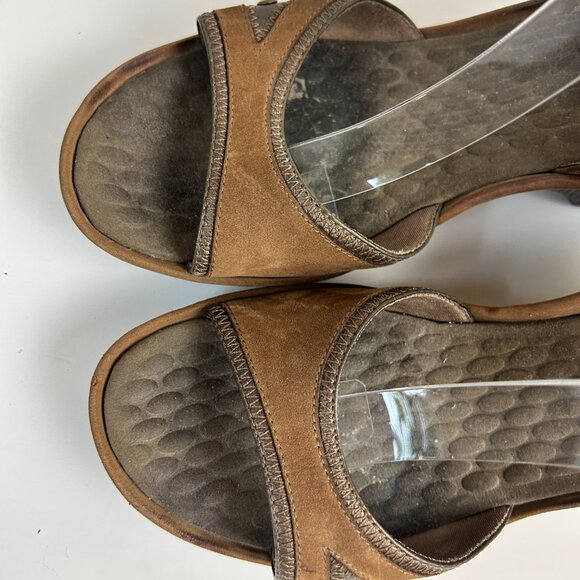 Privo Sandals Brown Wedge Slingback Heels Leather Peep Toe Comfort - Picture 3 of 13